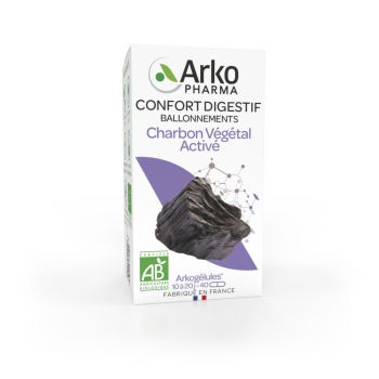 Arkogélules Aktivkohle bio Arkopharma - Packung mit 40 Kapseln