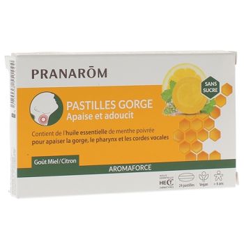 Aromaforce Halspastillen Geschmack Honig-Zitrone Pranarom - Schachtel mit 24 Pastillen