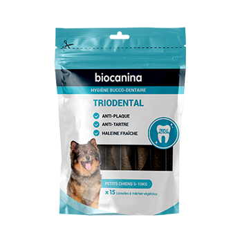 Triodental Kaustreifen für kleine Hunde 5-10kg Biocanina - Beutel mit 15 pflanzlichen Kaustreifen
