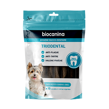 Triodental Kaustreifen für sehr kleine Hunde unter 5 kg Biocanina - Beutel mit 15 pflanzlichen Kaustreifen