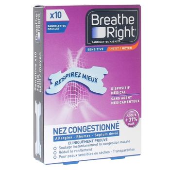 Breathe Right sensitive Nasenstreifen - Packung mit 10 transparenten Streifen
