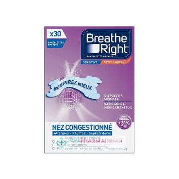 Sensitive Breathe Right Nasenstreifen - Packung mit 30 transparenten Streifen