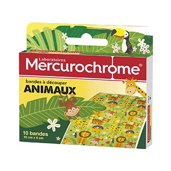 Tierschneideb&auml;nder Tiere Mercurochrome - Box mit 10 B&auml;ndern von 10 cm x 6 cm