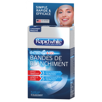 Express-Bleaching-Streifen Rapid White - 8 Beutel mit 2 Streifen + 1 Beschleuniger + 1 Zahnpasta