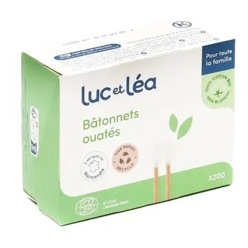 Baumwollstäbchen mit Papierstiel Luc und Léa - Box mit 200 Stäbchen