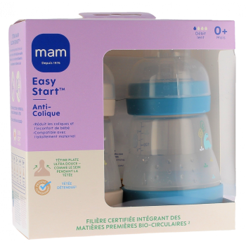 Easy Start Anti-Kolik Flasche 0 Monate und + Langsamer Fluss Ozeanblau und Sand Mam - Set mit 2 Flaschen à 160 ml