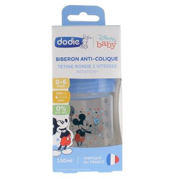 Anti-Kolik-Flasche Disney Baby Mickey 3 Geschwindigkeiten Durchfluss 1 0-6 Monate Dodie - Flasche mit 150ml