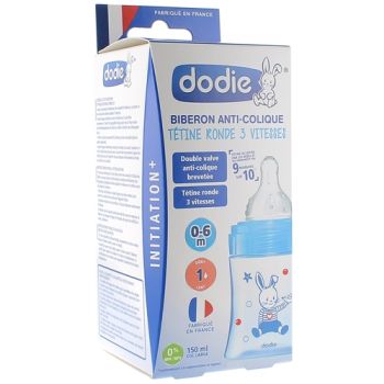 Initiation+ Flasche mit runder Sauger 3 Geschwindigkeiten Boot 0-6 Monate Dodie - 150ml Flasche