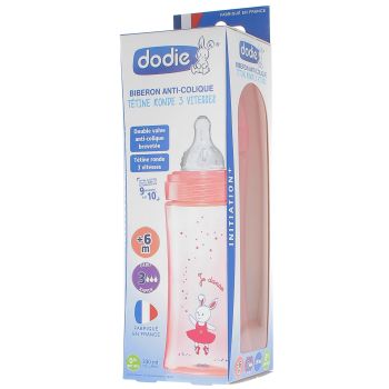 Anti-Kolik-Flasche mit runder Sauger 3 Geschwindigkeiten rosa +6 Monate Dodie - 1 Flasche mit 330 ml