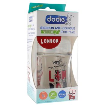 Anti-Kolik Glasflasche mit flachem Sauger Dodie - 1 Glasflasche