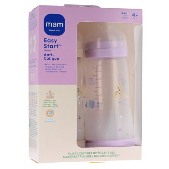 Biberon Easy Start Anti-Kolik 4+ Monate Schnelle Fließgeschwindigkeit Sand und Flieder Mam - 2 Biberons von 320 ml