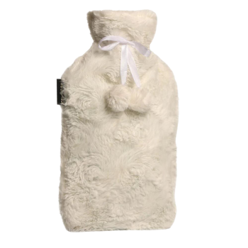 Wasserflasche mit weißem Pomponbezug Calindoo - 2L Wärmflasche
