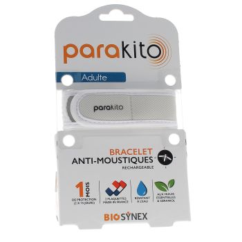 Wiederaufladbares weißes Anti-Mücken-Armband Para Kito - 1 Armband + 2 Nachfüllungen