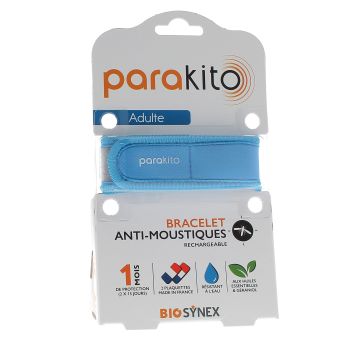 Wiederaufladbares blaues Mückenabwehrarmband Para'Kito - 1 Armband + 2 Nachfüllungen