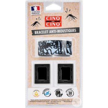 Schwarzes Graffiti-Mückenarmband Cinq sur Cinq - ein Armband + 2 Nachfüllungen