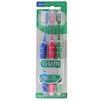 Mittelharte PRO Gum Zahnbürste - Set mit 3 Zahnbürsten