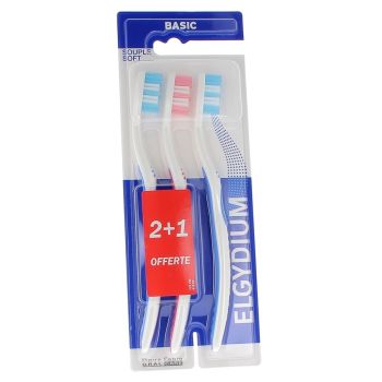 Weiche Zahnbürsten Basic Elgydium Pierre Fabre - Set mit 3 Zahnbürsten, 2+1 gratis