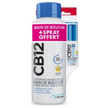 CB12 Mundspülung mit Minzgeschmack - 500 ml Flasche + alkoholfreies Minz-Mundspray 15 ml geschenkt