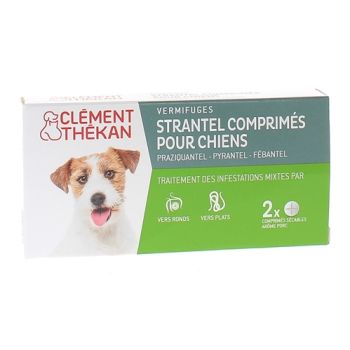 Strantel Wurmkur-Tabletten für Hunde mit Schweinegeschmack Clément Thékan - Packung mit 2 teilbaren Tabletten