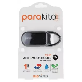 Wiederaufladbarer Mückenschutzclip Parakito - 1 Clip + 2 Nachfüllungen