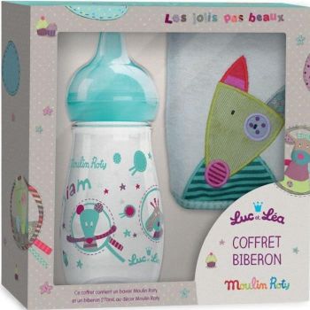 Moulin Rotin Luc und Léa Flaschen-Set - 1 Flasche mit 270 ml + 1 Lätzchen