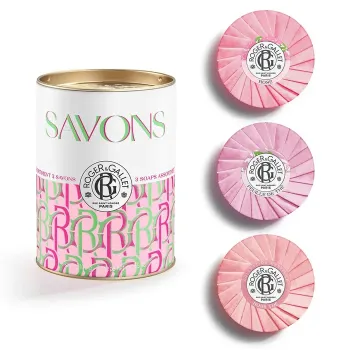 Geschenkset mit wohltuenden Seifen Tee-Blatt, Rose, Rosen-Tee Roger & Gallet - Box mit 3 Seifen à 100g