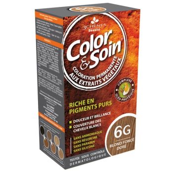 Farbe & Pflege permanente Haarfarbe Dunkelblond Gold 6G Les 3 Chênes - 1 Set