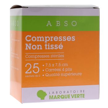 Vlieskompressen 7,5x7,5cm Marke Grün - Schachtel mit 25 Beuteln zu je 2 Kompressen