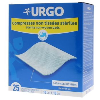 Urgo sterile Vlieskompressen - 25 Beutel mit 2 Kompressen 10 x 10 cm