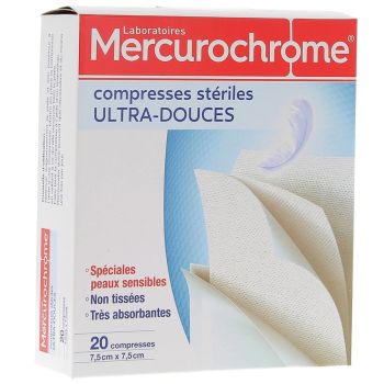 Ultra-weiche sterile Kompressen von Mercurochrome - Packung mit 20 Kompressen