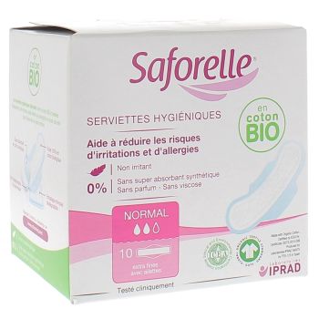 Schutz Baumwolle Extra dünne Damenbinden mit Flügeln Saforelle - Packung mit 10 Damenbinden