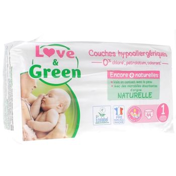 Hypoallergene Windeln Größe 1 Love & Green - Packung mit 44 Windeln