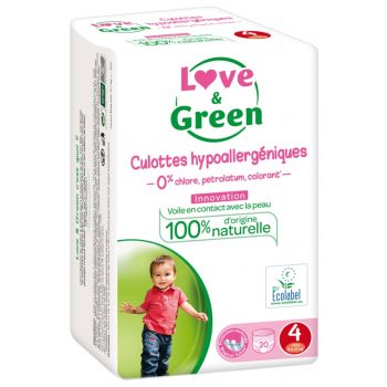 Hypoallergene Windeln Größe 4 (8-15 kg) Love & Green - Packung mit 20 Windeln