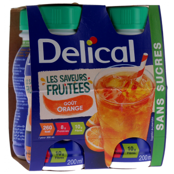 Delical Die fruchtigen Aromen Zuckersüßes Getränk mit Orangengeschmack - 4 Flaschen à 200 ml