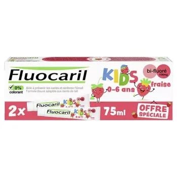 Zahnpasta Kids 0-6 Jahre Erdbeeraroma Fluocaril - 2er Pack mit 75ml Tuben
