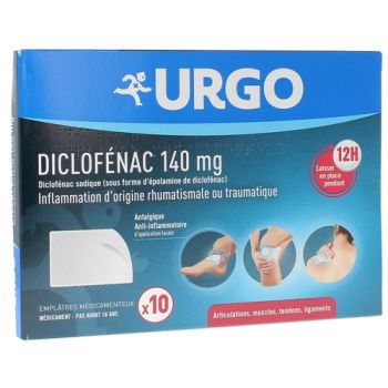 Diclofenac 140mg entzündungshemmendes Urgo - Packung mit 10 medizinischen Pflastern