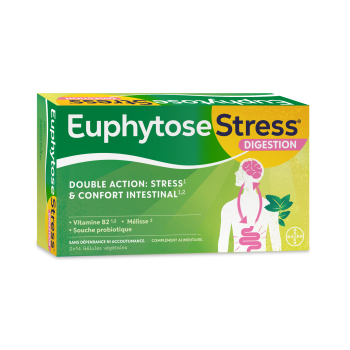 EuphytoseStress® Verdauung - Stress und intestinaler Komfort - Probiotika, Melisse, Vitamin B2 2x14 Tabletten