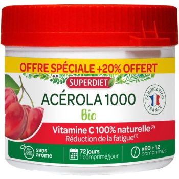 Acerola 1000 Bio Super Diet - 60 Tabletten + 12 Tabletten geschenkt