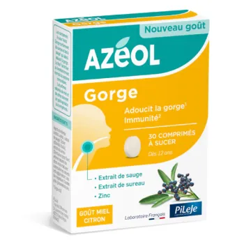 Azéol Hals Tabletten Geschmack Honig Zitrone Pileje - Packung mit 30 Lutschtabletten