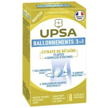 Blähungen & Gas 3 in 1 Betaincitrat UPSA - Packung mit 40 Kapseln