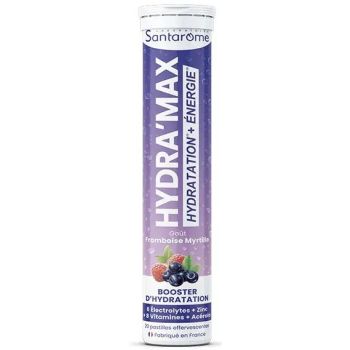 Hydra'max Hydratationslösung Himbeer-Blaubeer-Geschmack Santarome - 20 Brausetabletten
