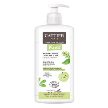 Kids Shampoo und Duschgel 2in1 mit grünem Apfelduft Cattier - Pumpflasche mit 500ml