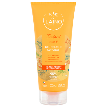 Überfettendes, feuchtigkeitsspendendes Duschgel mit Bio-Aloe Vera und Aprikosenduft Laino - Tube mit 200 ml