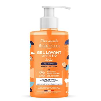 Bio-Baby-Waschgel für empfindliche Haut, Körper und Haare, parfümfrei, Mein erstes Beauterra - Pumpflasche 750 ml