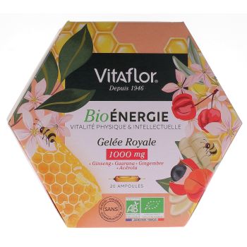 Bio-Gelee Royale 1000 mg Energie+ Vitaflor - Packung mit 20 Ampullen