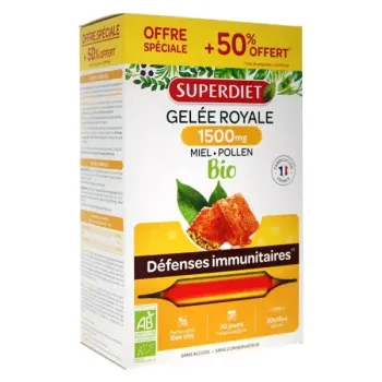 Bio-Gelee Royale 1500 mg Akazienhonig Pollen Super Diet - 20 Ampullen zu 15 ml