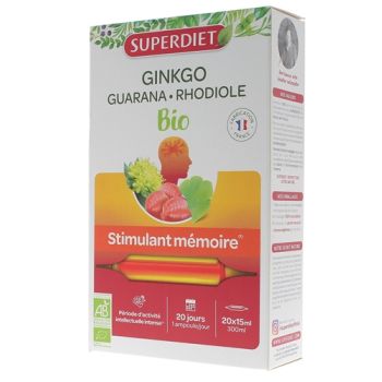 Ginkgo Guarana Rhodiola Bio Gedächtnisförderer Super Diet - Packung mit 20 Ampullen