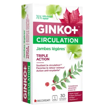 Ginko+ Durchblutung leichte Beine Bouchara-Recordati - Packung mit 30 Tabletten