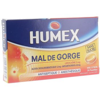 Humex Halsschmerzen Lidocain Honig Zitrone zuckerfrei - Packung mit 24 Pastillen