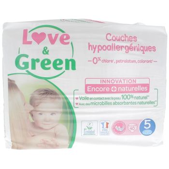 Hypoallergene Windeln Gr&ouml;&szlig;e 5 Love & Green - 40 Windeln